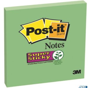 Bloczek samoprzylepny POST-IT_ Super Sticky (654-6SS-AW), 76x76mm, 1x90 kartek, zielony