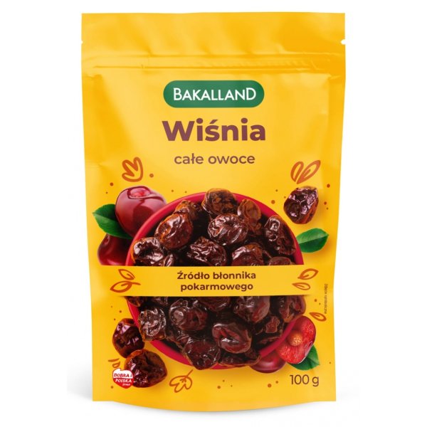 Wiśnia suszona BAKALLAND, całe owoce, 100g