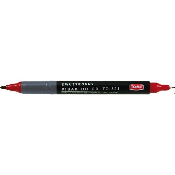 Pisak do CD, 2-stronny, końcówki cienkie 0,5 i 0,8mm, czerwony TO-321 Toma