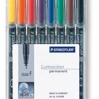 Foliopis Lumocolor, F, wodoodporny, zestaw 8 kol.  (1, 2, 3, 4, 5, 6, 7, 9) w etui box, Staedtler S 318 WP8