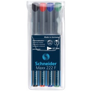 Zestaw foliopisów permanentnych SCHNEIDER Maxx 222, F, 0,7mm, 4 szt., miks kolorów