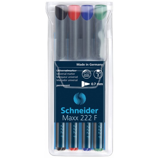 Zestaw foliopisów permanentnych SCHNEIDER Maxx 222, F, 0,7mm, 4 szt., miks kolorów
