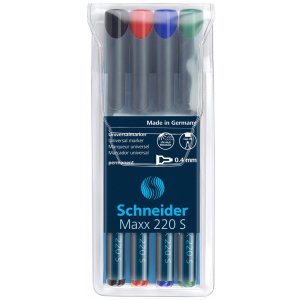 Zestaw foliopisów permanentnych SCHNEIDER Maxx 220, S, 0,4mm, 4 szt., miks kolorów