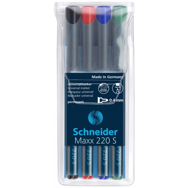 Zestaw foliopisów permanentnych SCHNEIDER Maxx 220, S, 0,4mm, 4 szt., miks kolorów