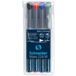 Zestaw foliopisów permanentnych SCHNEIDER Maxx 224, M, 1,0mm, 4 szt., miks kolorów