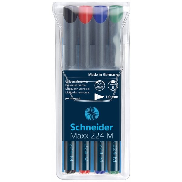 Zestaw foliopisów permanentnych SCHNEIDER Maxx 224, M, 1,0mm, 4 szt., miks kolorów