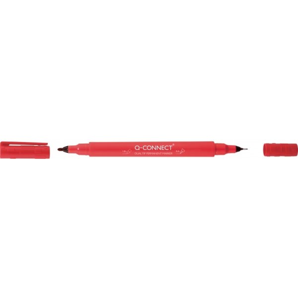 Marker do płyt CD/DVD Q-CONNECT, Dual, 0,4mm i 1 mm (linia), czerwony