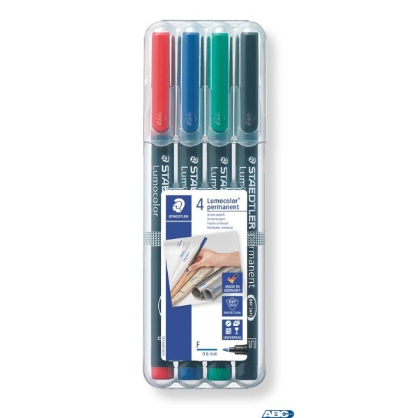 Foliopis Lumocolor, F, wodoodporny, zestaw 4 kol. (2, 3, 5, 9) w etui box, Staedtler S 318 WP4