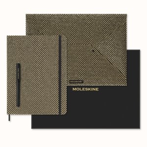 Zestaw kolekcjonerski MOLESKINE Shine, teczka  +  pióro wieczne Kaweco  +  notes w linie, metaliczny złoty