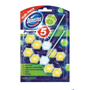 DOMESTOS Zawieszka do toalety POWER5 DUO LIME 7x2x55g *23540
