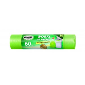 Worki na śmieci z taśmą GROSIK, HDPE, 60l, 10 szt., zielone