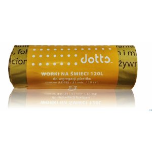 Worki na śmieci 120l 10szt., DOTTS, do segregacji plastiku, NADRUK, mocne (LDPE), 31mic., żółte