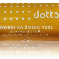 Worki na śmieci 120l 10szt., DOTTS, do segregacji plastiku, NADRUK, mocne (LDPE), 31mic., żółte