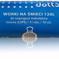 Worki na śmieci 120l 10szt., DOTTS, do segregacji makulatury, NADRUK, mocne (LDPE), 31mic., niebieskie