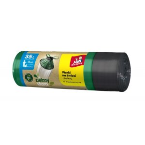 Worki na śmieci JAN NIEZBĘDNY, zielony dom, z taśmą, 35l, 15szt., czarno-zielone