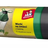 Worki na śmieci JAN NIEZBĘDNY, zielony dom, z taśmą, 35l, 15szt., czarno-zielone
