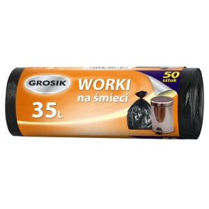 Worki na śmieci GROSIK, HDPE, 35l, 50 szt., czarne