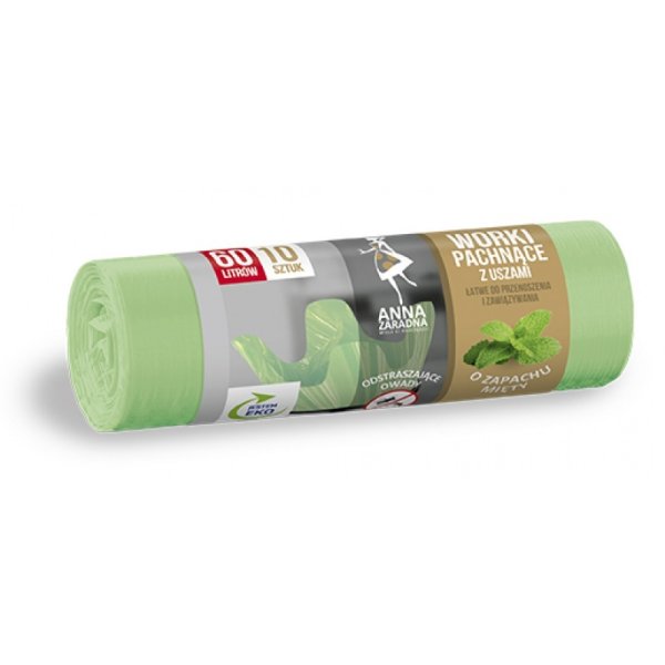 Worki na śmieci z uszami ANNA ZARADNA, zapach miętowy, 60 l, 10 szt., miętowy