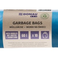 Worki na śmieci DONAU ECO, z uchwytami Knoties, 60l, 10 szt., niebieskie