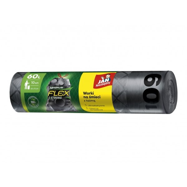 Worki na śmieci JAN NIEZBĘDNY, magnum flex, LDPE, 60l, 10 szt., czarne