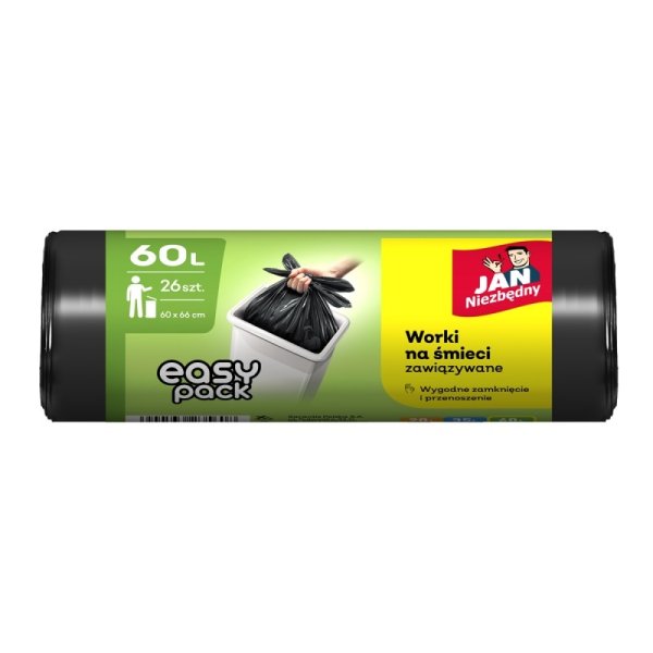 Worki na śmieci JAN NIEZBĘDNY HD Easy-Pack, 60l, 26szt., czarne