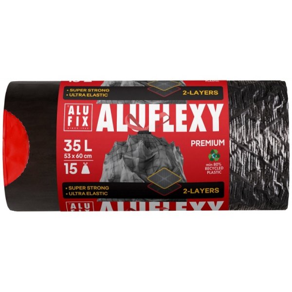 Worki na śmieci ALUFIX Aluflexy, z taśmą, LDPE, 35l, 15 szt., stalowe