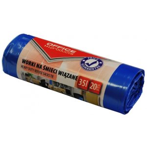 Worki na śmieci wiązane OFFICE PRODUCTS, premium (LDHD), 35L, 20szt., niebieskie