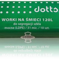 Worki na śmieci 120l 10szt., DOTTS, do segregacji szkła, NADRUK, mocne (LDPE), 31mic., zielone
