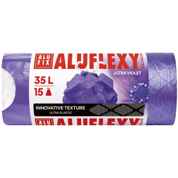 Worki na śmieci ALUFIX Aluflexy, zapach, LDPE, 35l, 15 szt., fioletowe