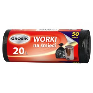 Worki na śmieci GROSIK, HDPE, 20l, 50 szt., czarne