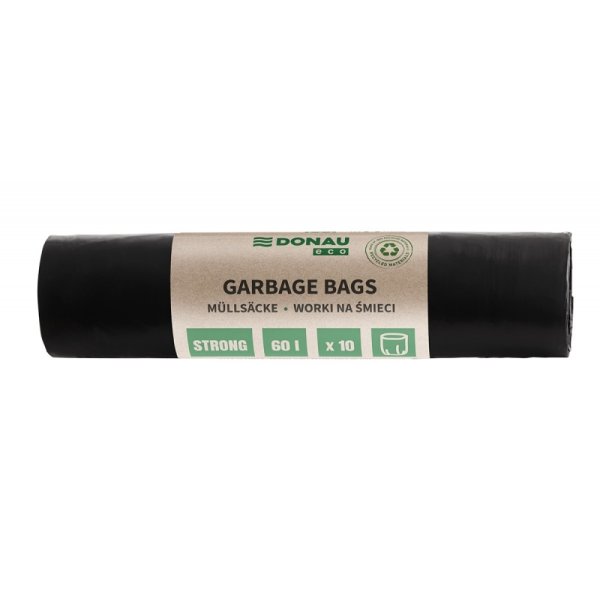 Worki na śmieci DONAU ECO, mocne (LDPE), 60l, 10 szt., czarne