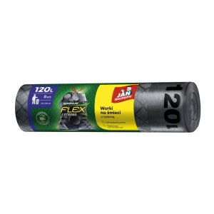 Worki na śmieci JAN NIEZBĘDNY, magnum flex&strong, LDPE, z taśmą, 120l, 8szt., czarne