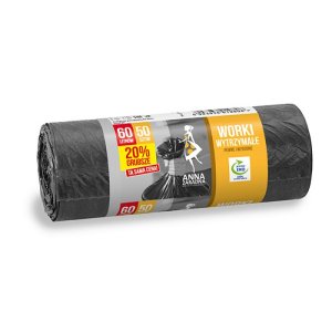Worki na śmieci ANNA ZARADNA, wytrzymałe, 20% grubsze, 60 l, 50 szt., czarne
