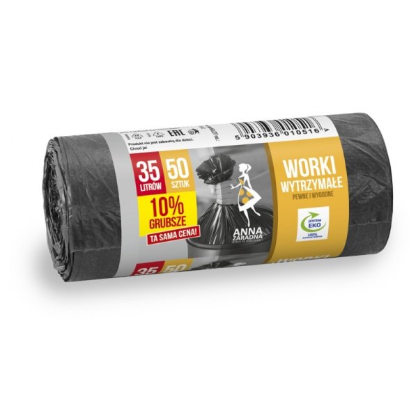 Worki na śmieci ANNA ZARADNA, wytrzymałe, 10% grubsze, 35L 50 szt.