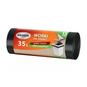Worki na śmieci GROSIK, LDPE, 35l, 15 szt., czarne