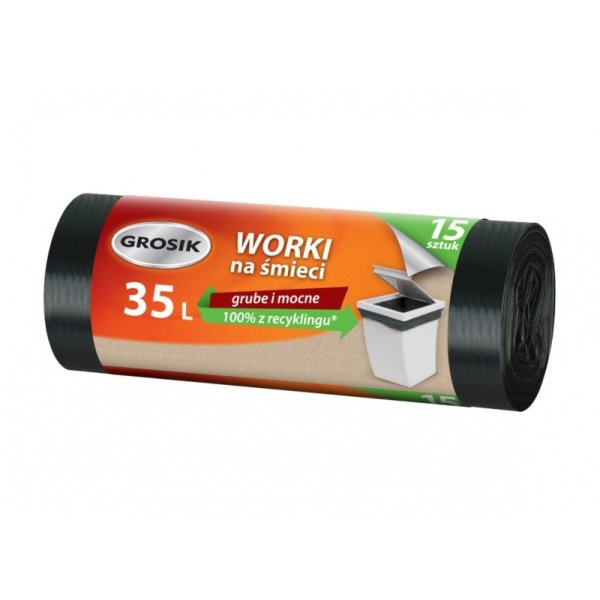 Worki na śmieci GROSIK, LDPE, 35l, 15 szt., czarne
