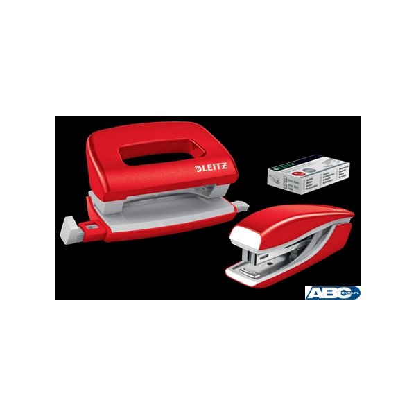 Zszywacz + dziurkacz metalowy Leitz Mini WOW, czerwony, 10 lat gwarancji, 10 kartek 55612026