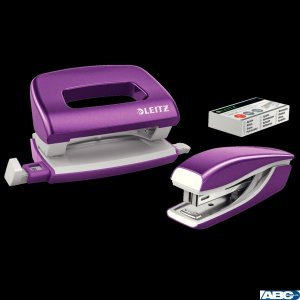 Zszywacz  +  dziurkacz metalowy Leitz Mini WOW, fioletowy, 10 lat gwarancji, 10 kartek 55612062 (X)