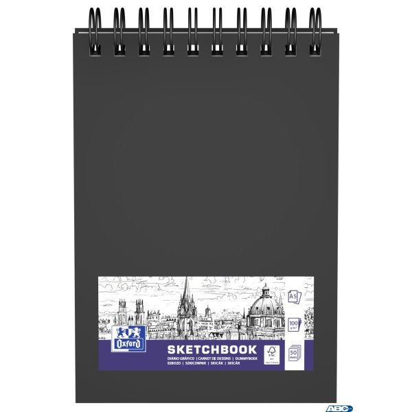 Szkicownik SKETCHBOOK podwójna spirala po krótszym boku A5 40k 225g czarny 400152645 OXFORD