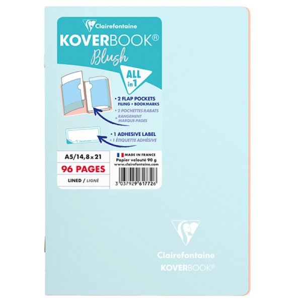 Zeszyt CLAIREFONTAINE Blush, A5, w linię, 48 kart., 14,8x21cm, niebiesko-koralowy