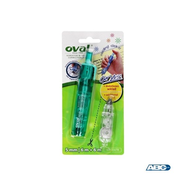Korektor w taśmie + gratis wkład OVAL QJR-506 CLICK, biały, 5 mm x 6 m 160-2000