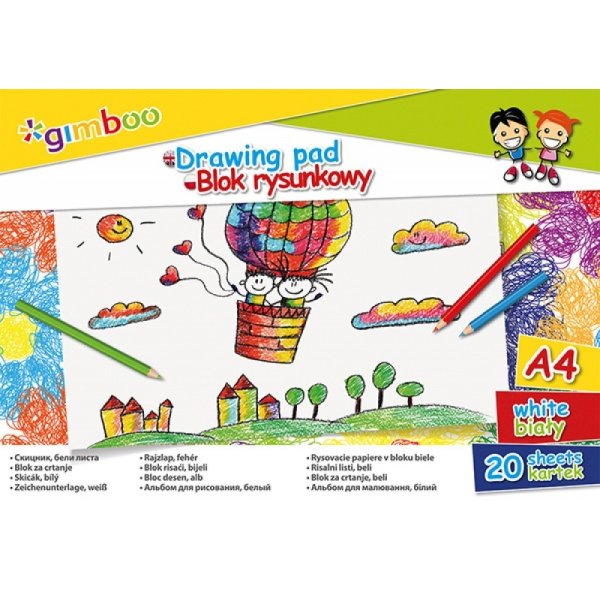 Blok rysunkowy GIMBOO, A4, 20 kart., 70gsm, biały