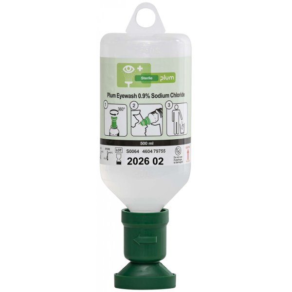 Płyn do oczu PLUM Eyewash, 0,9% chlorku sodu, z nakładką na oko, 500ml