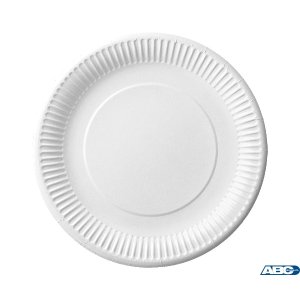 Talerz papierowy biały 23cm  +  BIOBAR ABC op.100szt gramatura 230gsm 7500123