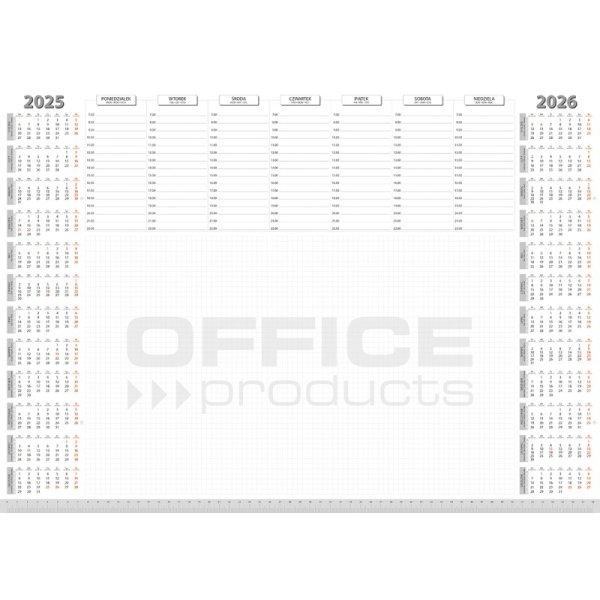 Podkładka na biurko OFFICE PRODUCTS, planer 2025/2026, biuwar 594x420mm A2 ,52k., biała