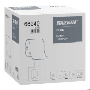 Papier toaletowy systemowy w rolce 800 listków 2-warstwowy PLUS KATRIN 66940, opakowanie: 36 rolka