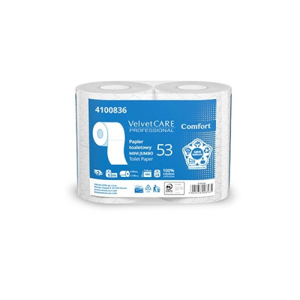 Papier toaletowy celulozowy VELVET Comfort, 2-warstwowy, 486 listków, 4szt., biały