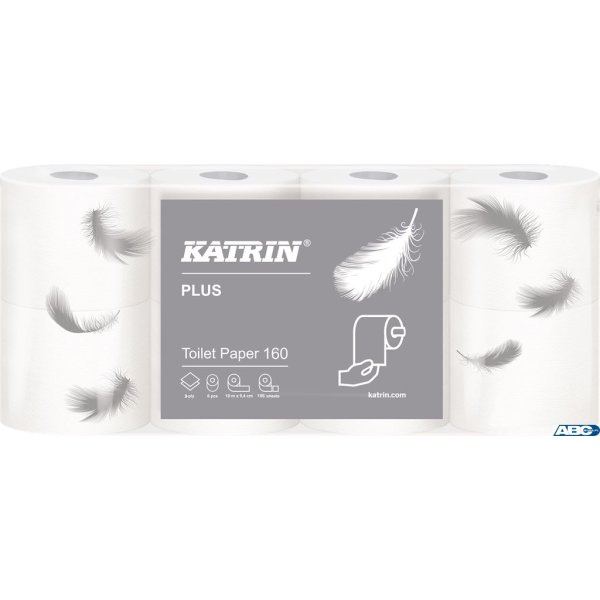 Papier toaletowy, małe rolki KATRIN PLUS Toilet 160, 2W, 112966, opakowanie: 8 rolek
