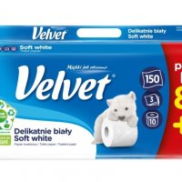 Papier toaletowy celulozowy VELVET Delikatnie Biały, 3-warstwowy, 150 listki, 8+2szt., biały