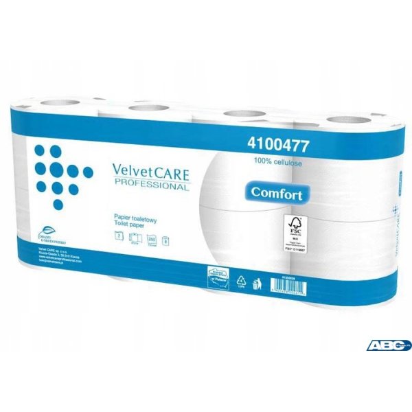 Papier toaletowy celuloza, 2 warstwy, biały, 27,5m - 250 listków (8szt) VELVET PROFESSIONAL Comfort 4100477